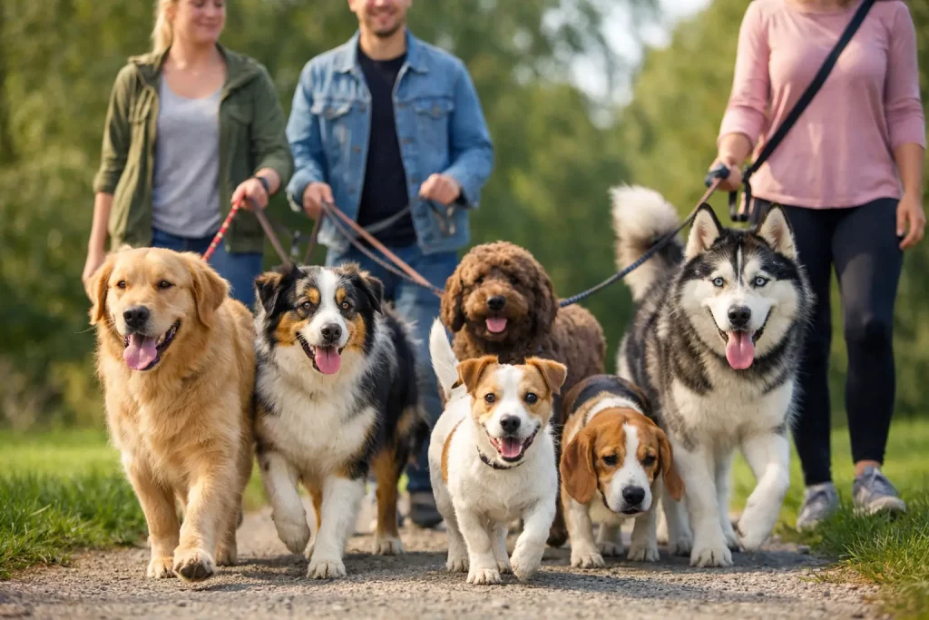 7 benefits of group dog walks