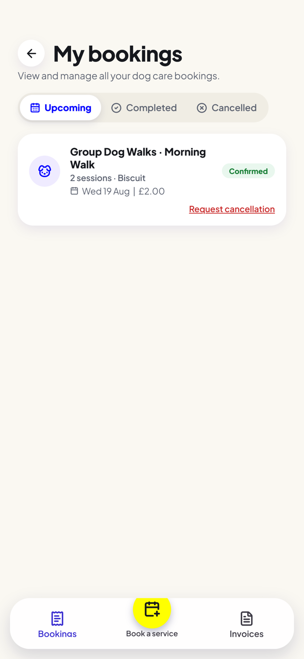 4 Paw Friend app bookings screen