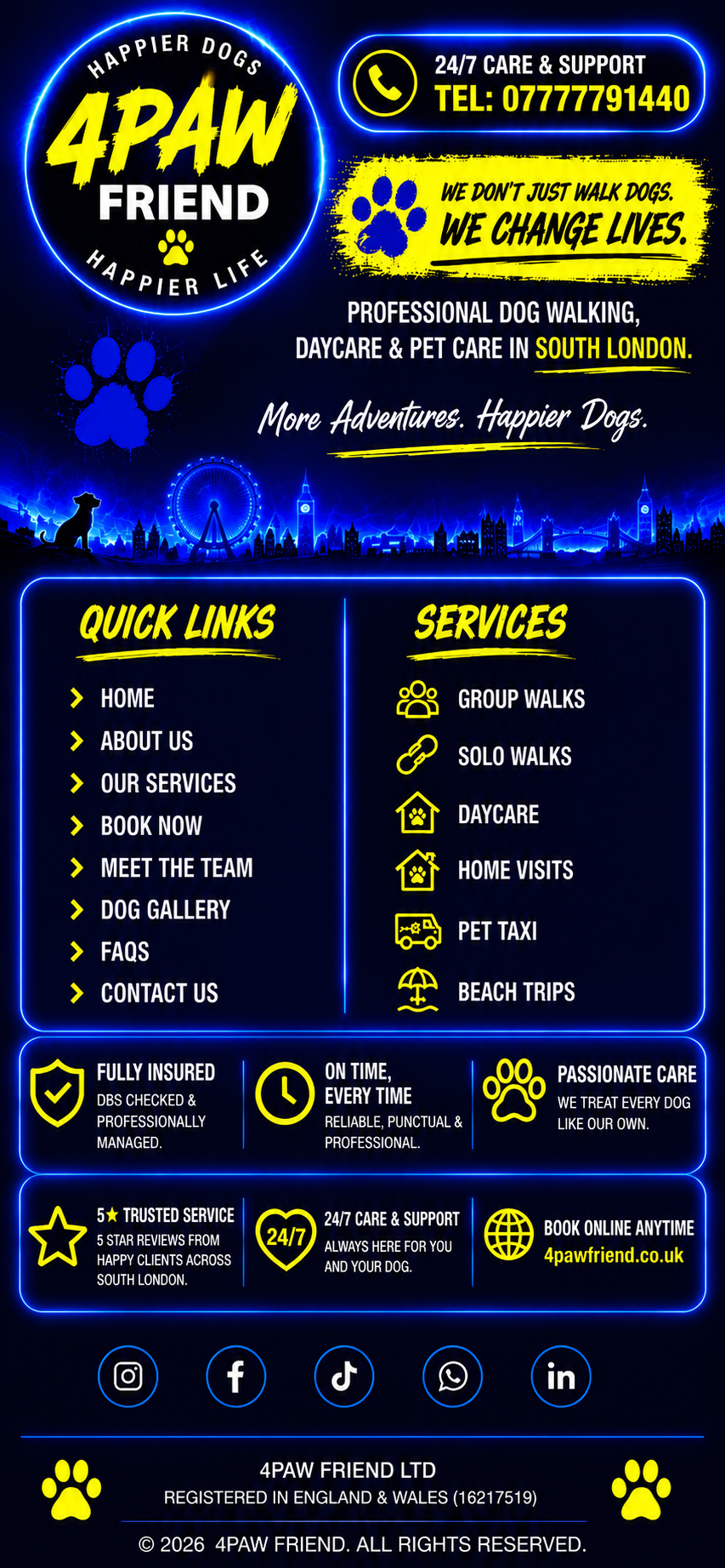 4PAW FRIEND — professional dog walking, daycare and pet care in South London.